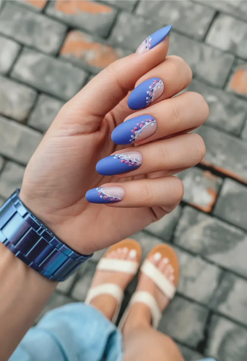 cool blue nail ideas for summer 2025 Periwinkle Petals on French Waves