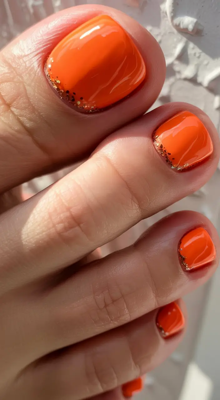 Cute July Toe Nails for Summer 2025 - Sun-Kissed Orange Sparkle