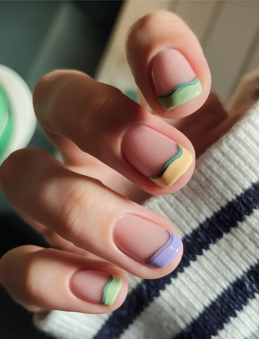 Cute Summer Nail Inspo for 2025 - Wavy French Colorblock