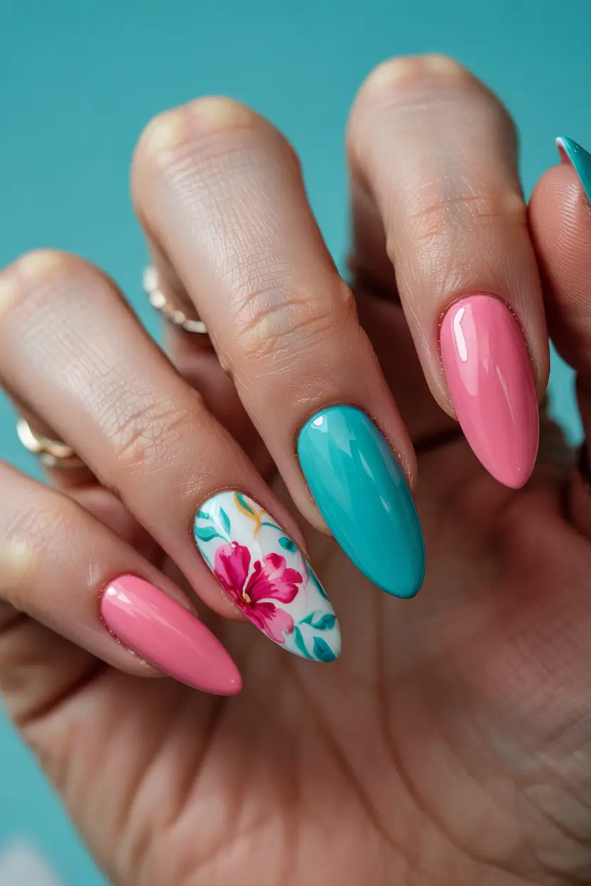 Cute Summer Nail Inspo for 2025 - Tropical Bloom Color Punch