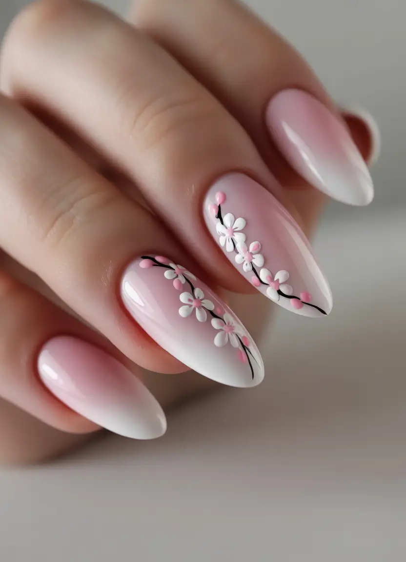 Cute Summer Nails You’ll Love in 2025 Soft Sakura-Inspired Almond Ombré