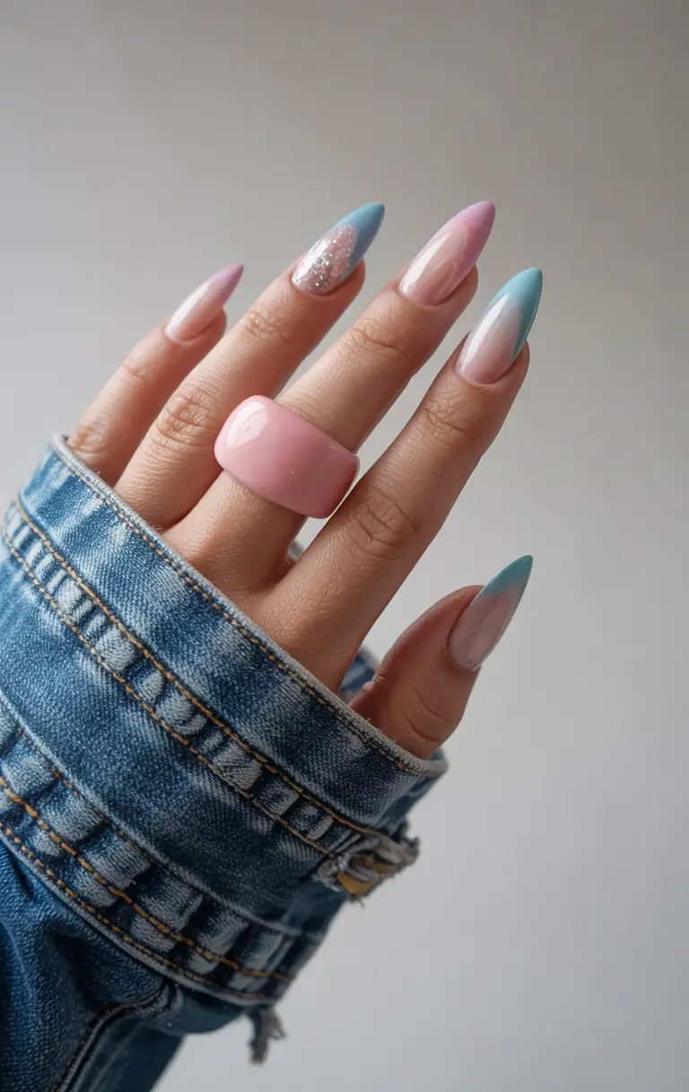 Cute Summer Nails You’ll Love in 2025 Cotton Candy Ombré With Glitter Accent