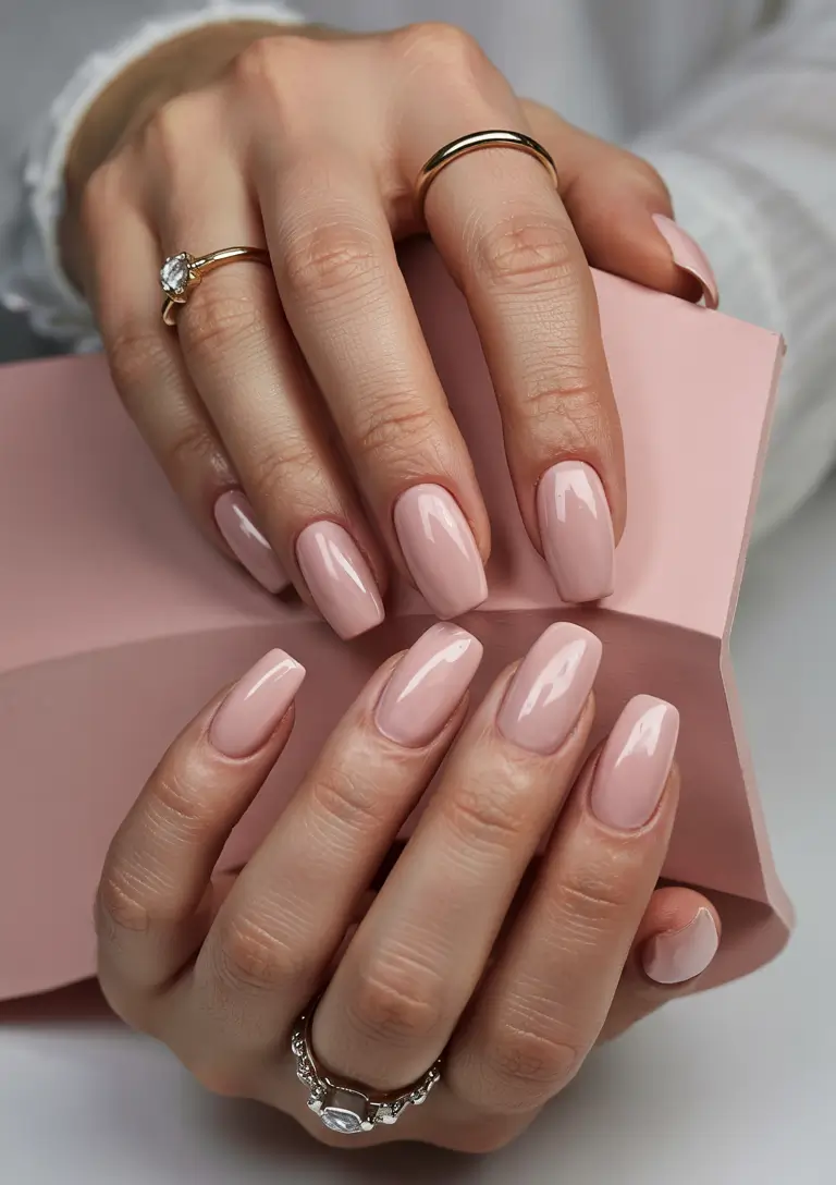 Cute Summer Nails You’ll Love in 2025 Minimalist Nude Gloss With Classy Square Shape