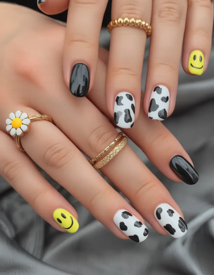Cute Summer Nails You’ll Love in 2025+Cow Print with a Smile