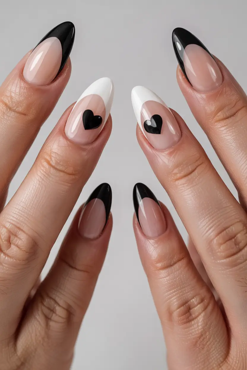 Cute Summer Nails You’ll Love in 2025+Modern Monochrome Hearts