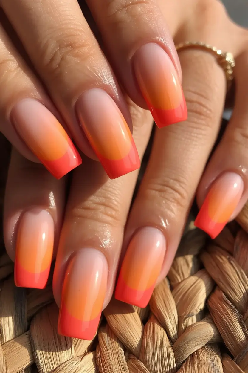 Cute Summer Nails You’ll Love in 2025+Sunset Gradient with a Citrus Punch