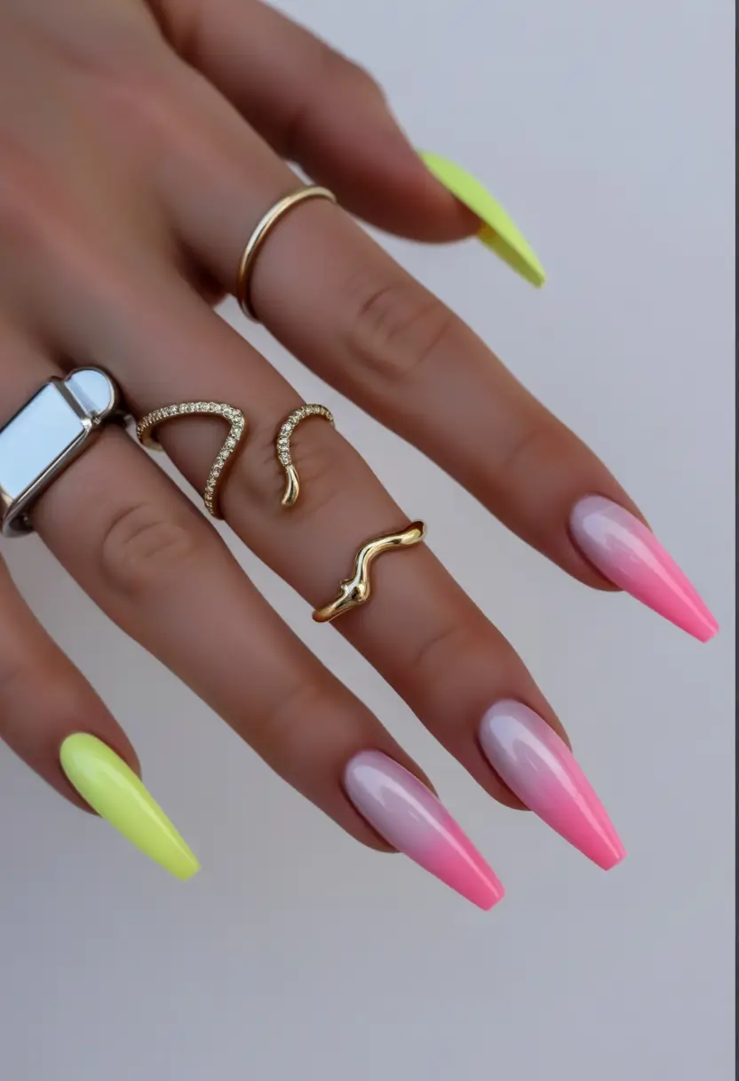 Cute Summer Nails You’ll Love in 2025+Fluoro-Fade & Barbie Pink Tips