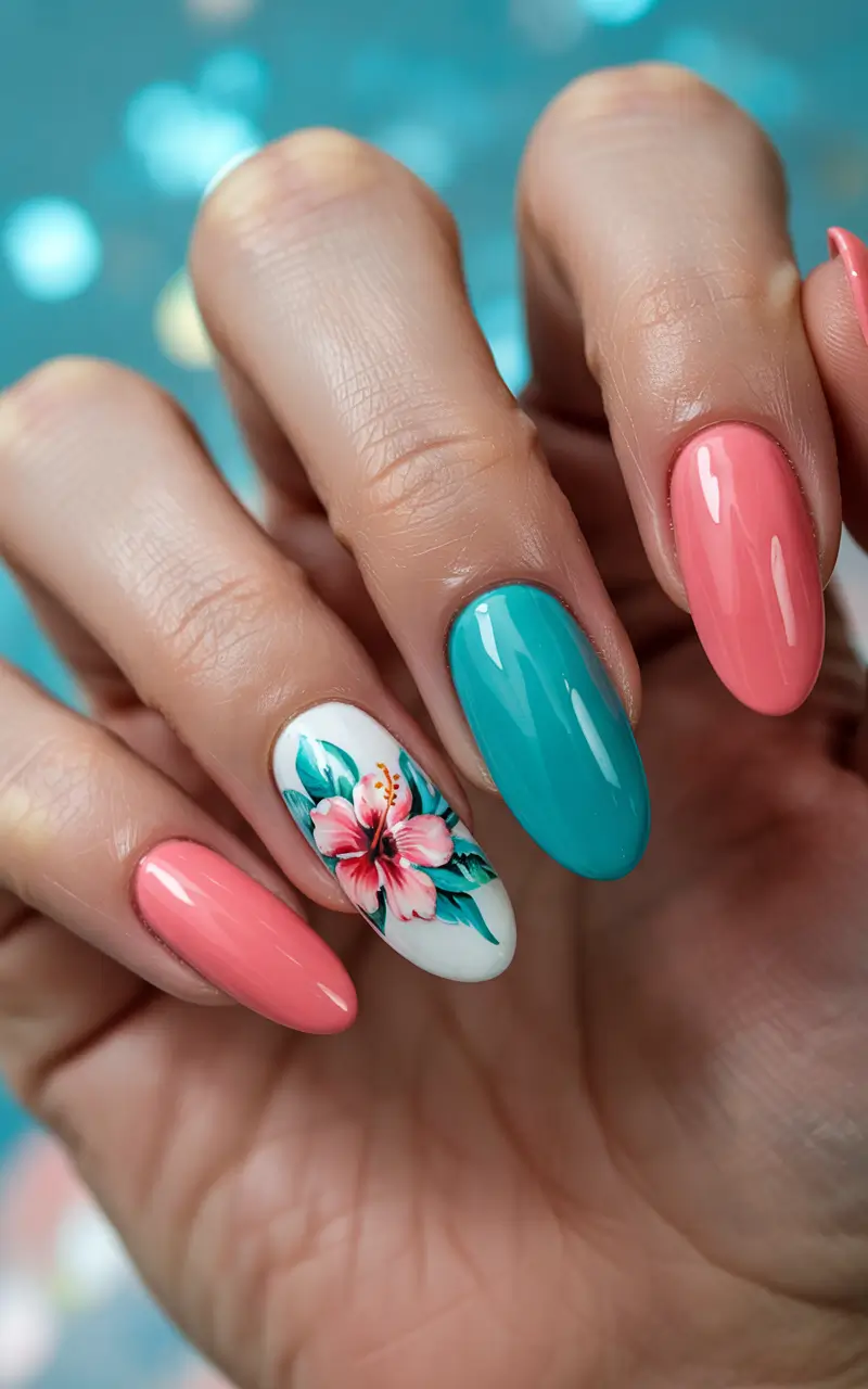Cute Summer Nails You’ll Love in 2025 Tropical Hibiscus Meets Island Blues