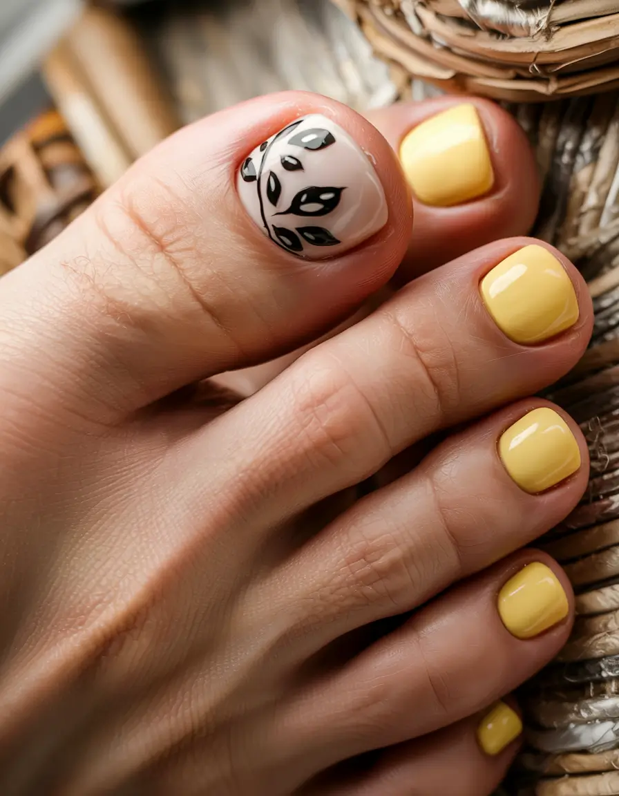 cute summer toe nails for 2025 Lemon Leaf Pop