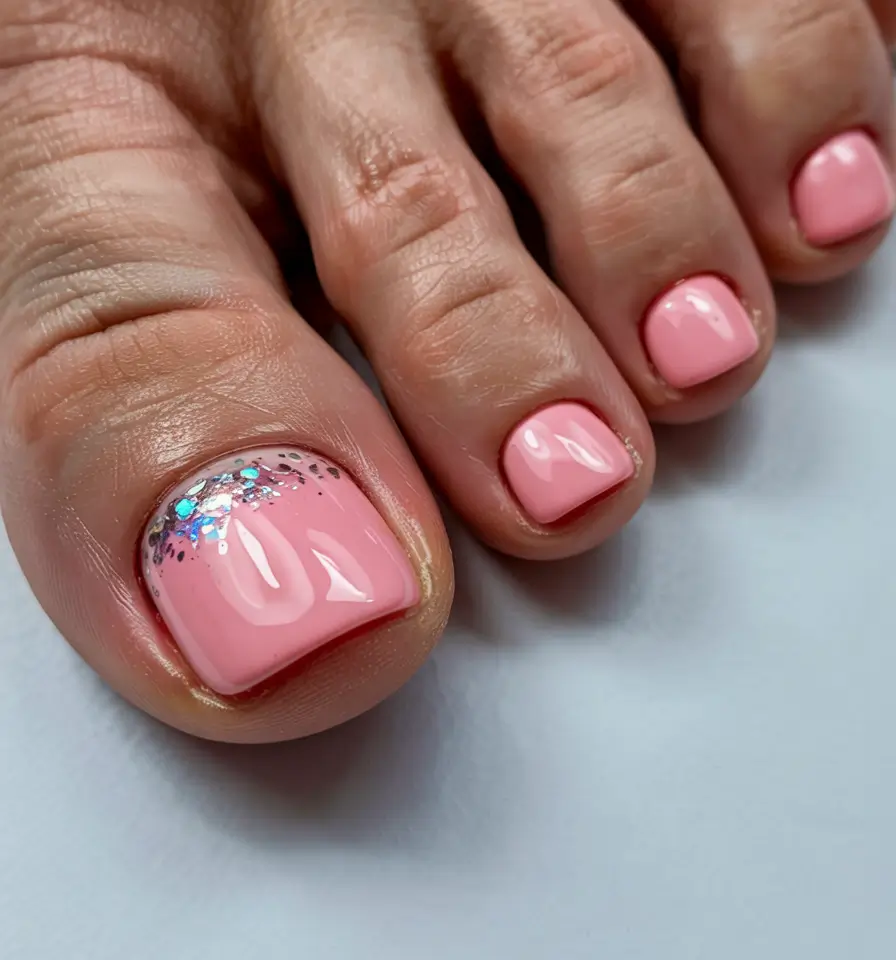 cute summer toe nails for 2025 Pink Sorbet Sparkle