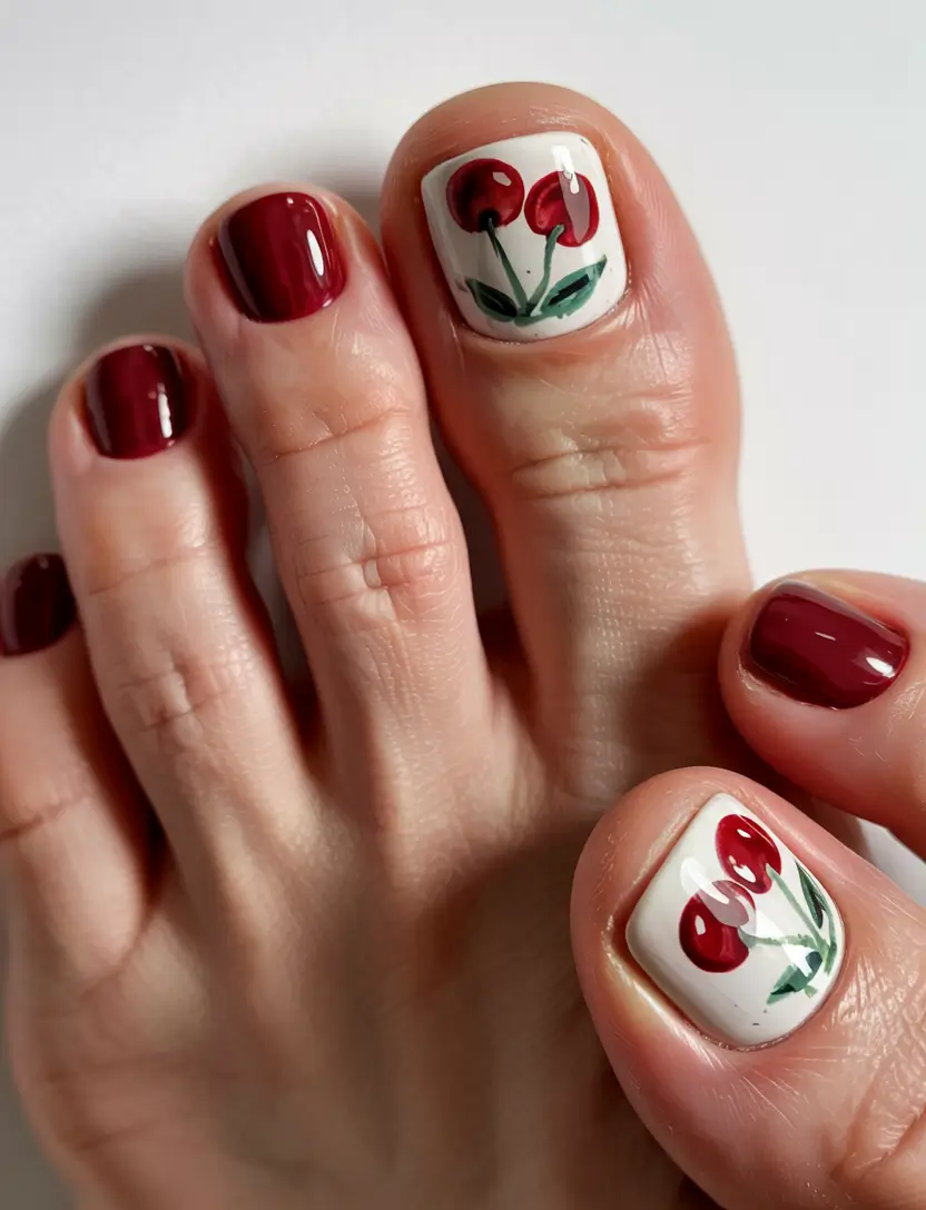 cute summer toe nails for 2025+Cherry Pop Realness