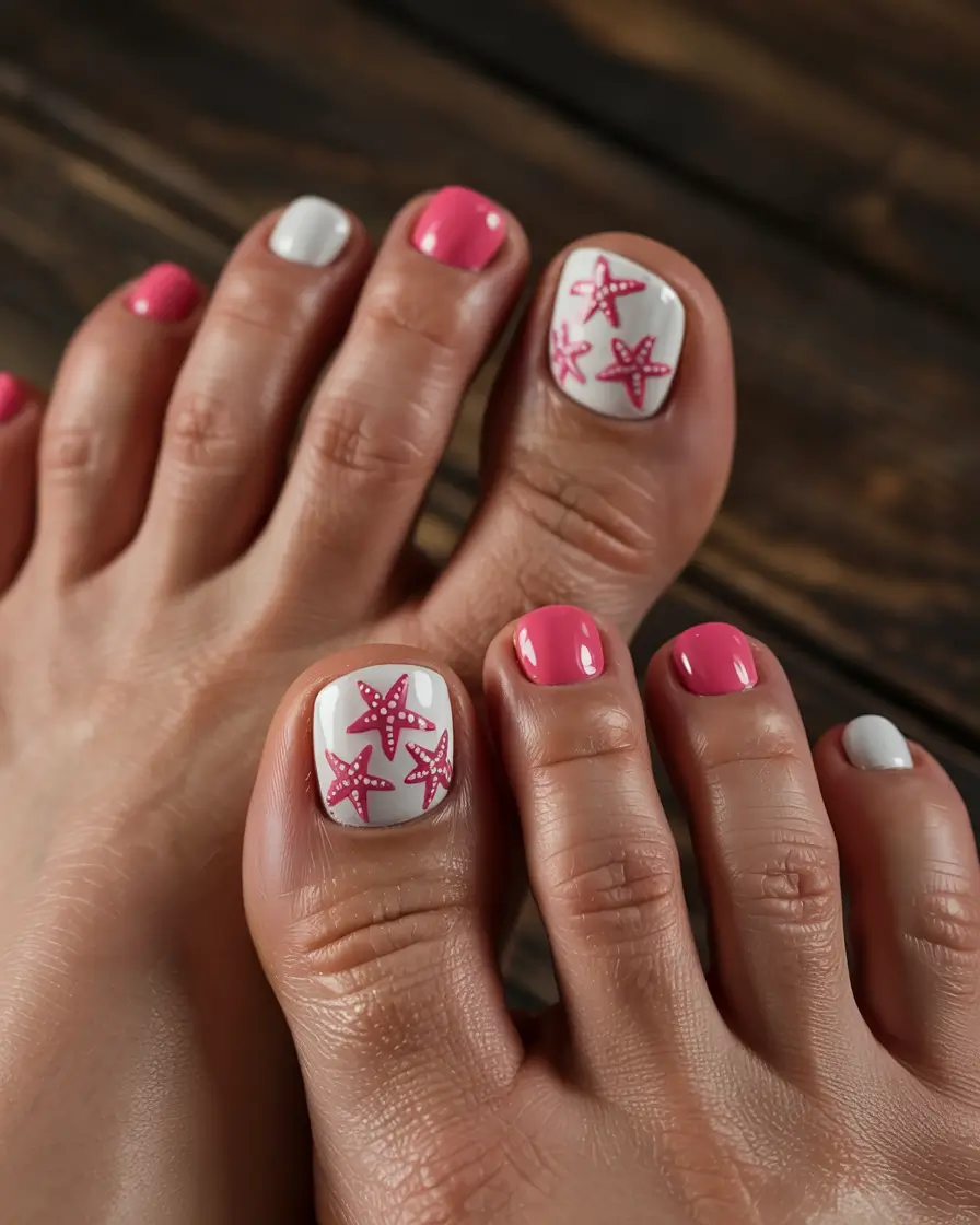 cute summer toe nails for 2025+Starfish & Bubblegum