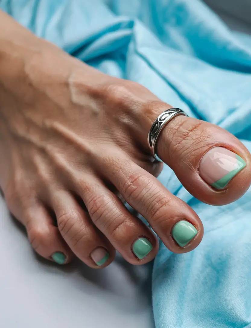 cute summer toe nails for 2025+Minty Fresh French Tips