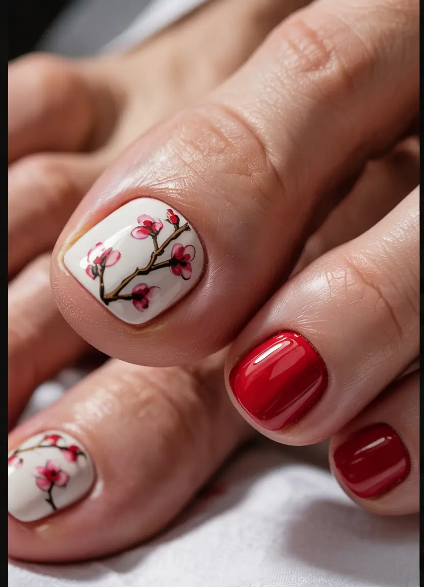 cute summer toe nails for 2025 Cherry Blossom Dreams