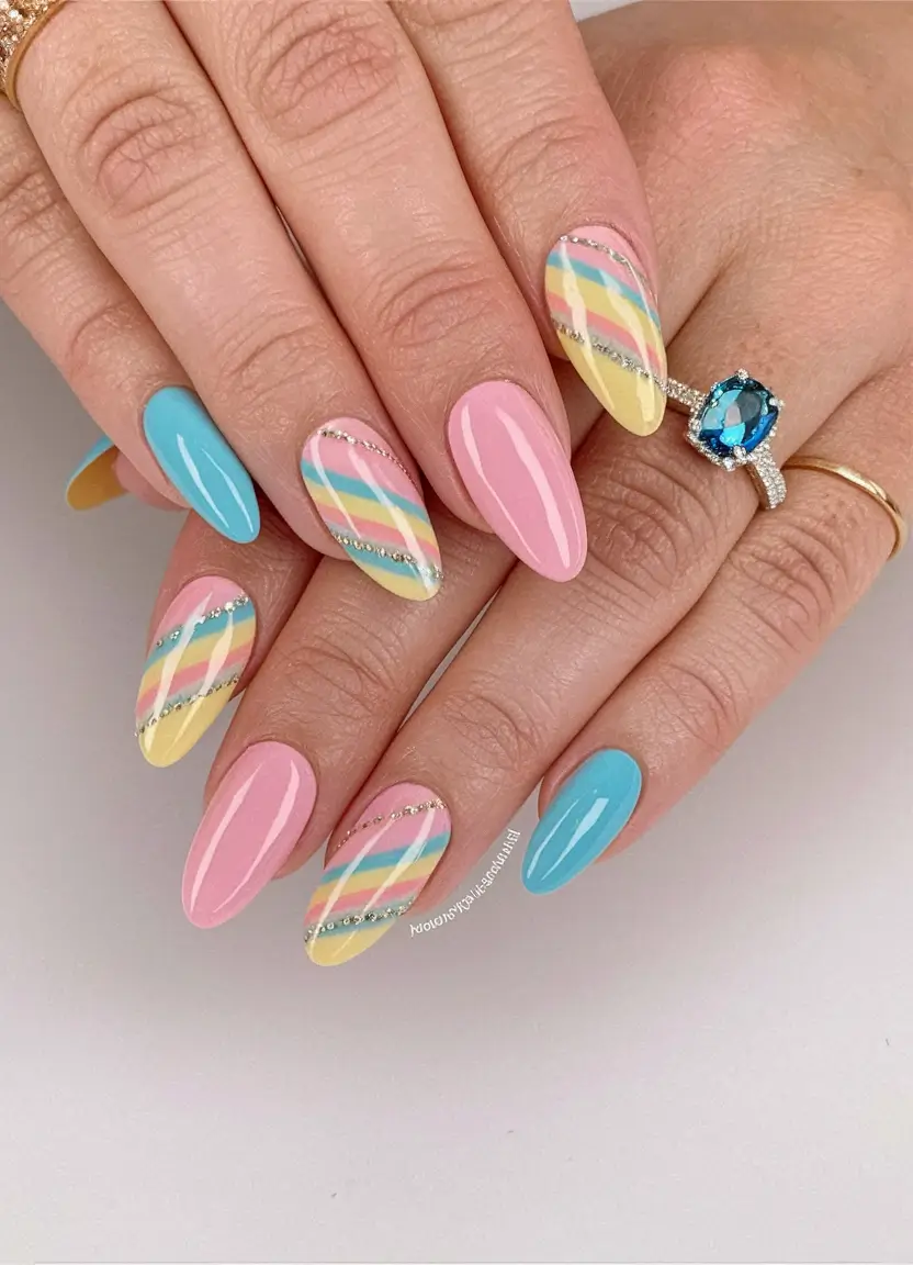 cutest nail ideas for summer 2025 Striped Pastel Sorbet