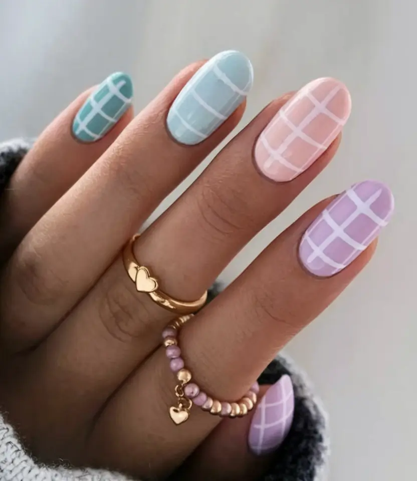 cutest nail ideas for summer 2025 Pastel Grid Party