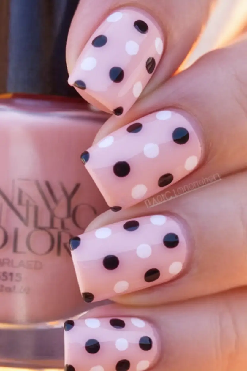 cutest nail ideas for summer 2025 Classic Pink Polka Dots