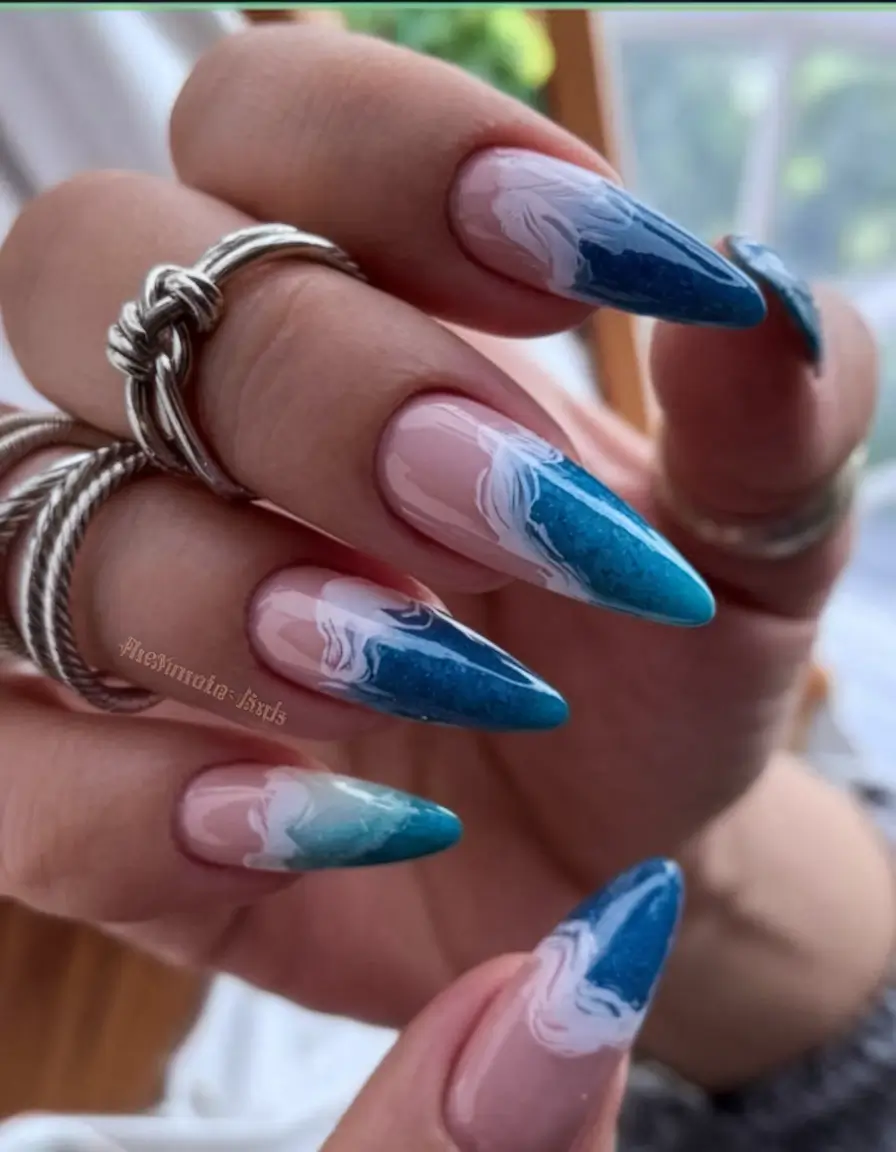cutest nail ideas for summer 2025 Ocean Curl Stilettos
