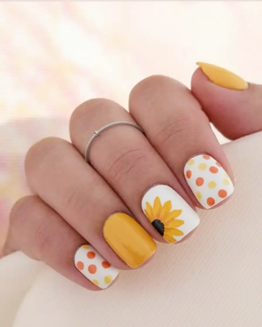 cutest nail ideas for summer 2025 Sunflower Confetti