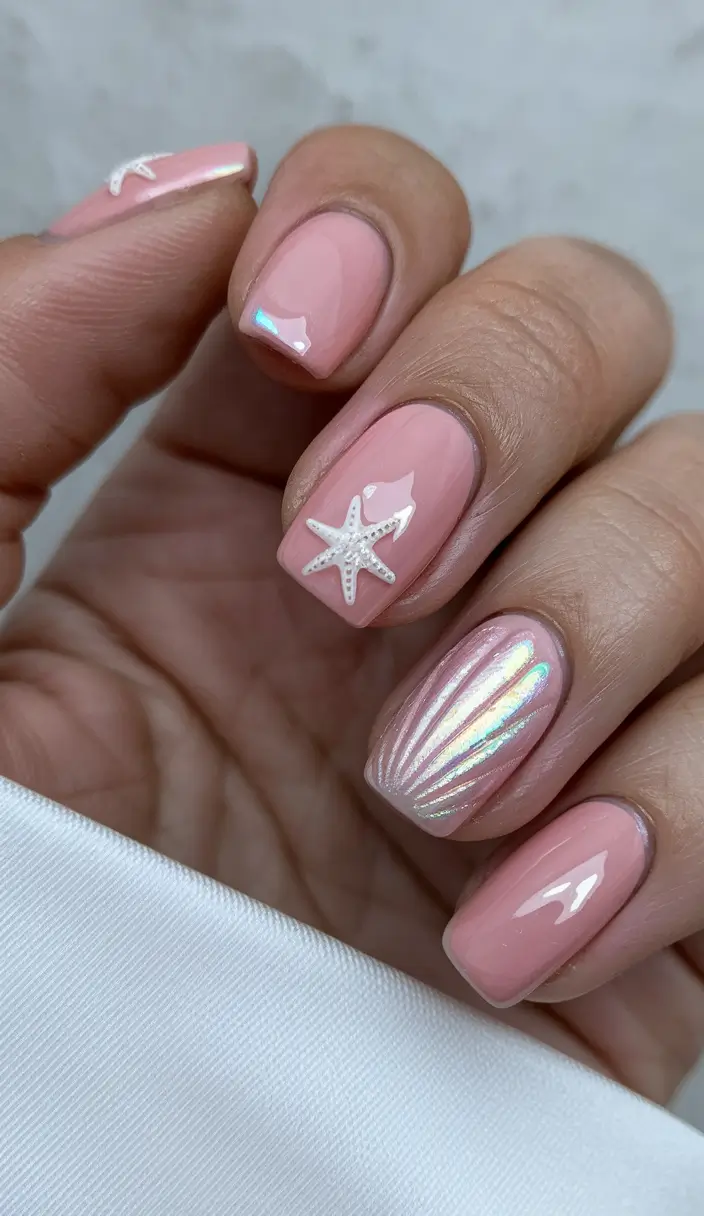 cutest nail ideas for summer 2025 Under the Sea Pearl Shine