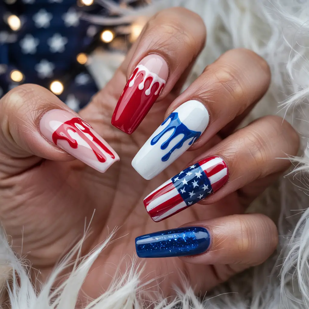 Festive 4th of July Nails to Try in 2025 Modern Melting Flags