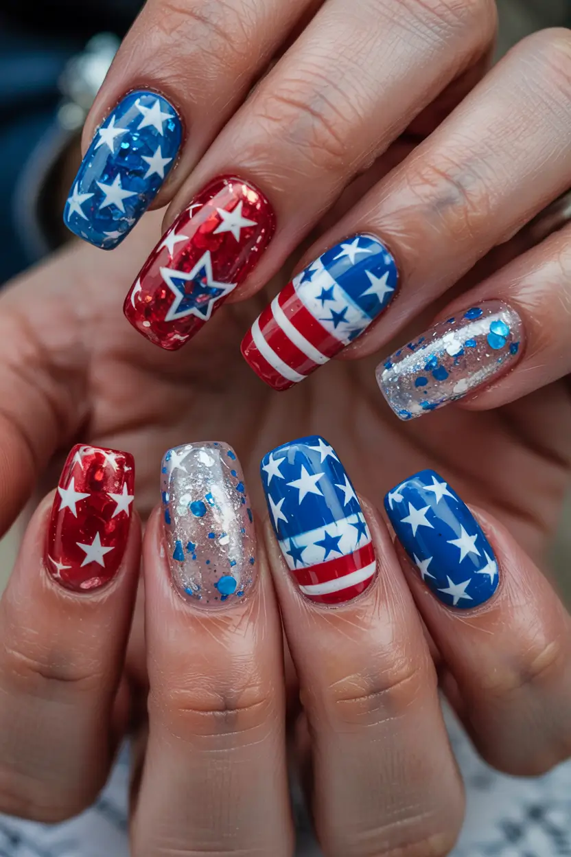 Festive 4th of July Nails to Try in 2025+Patriotic Sparkle Explosion