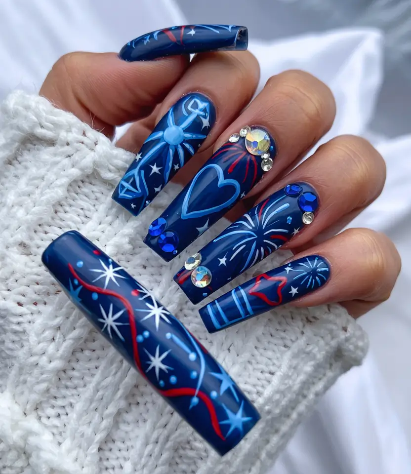 Festive 4th of July Nails to Try in 2025 Sapphire Skies & Sparkler Gems