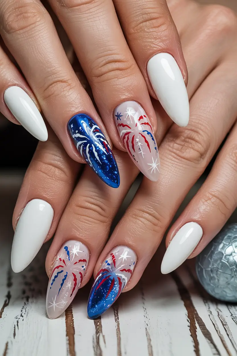 Festive 4th of July Nails to Try in 2025 Bright White Firework Blasts