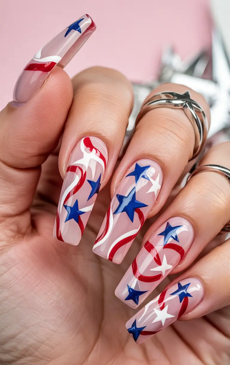 Festive 4th of July Nails to Try in 2025+Swirling Stars & Sweet Simplicity
