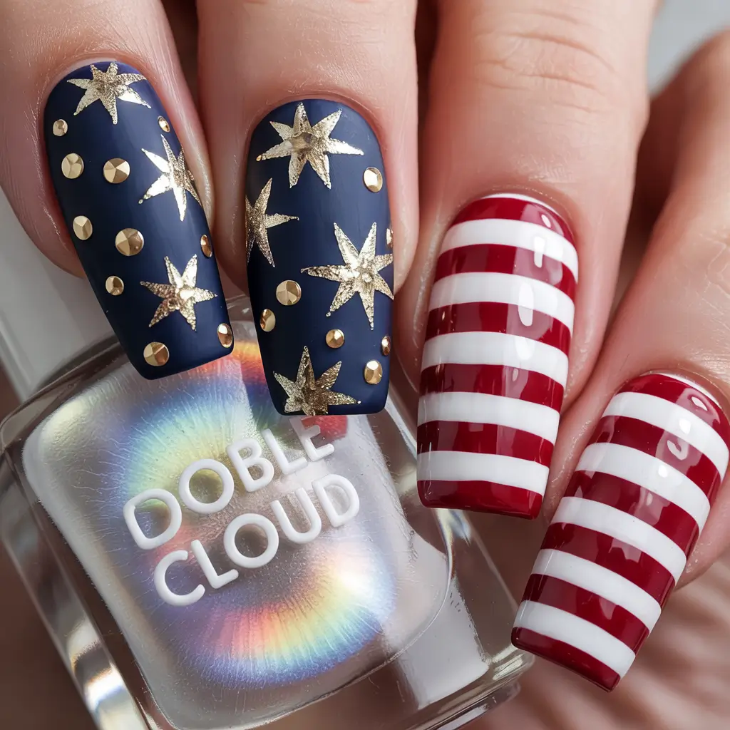Festive 4th of July Nails to Try in 2025+Golden Galaxy Americana