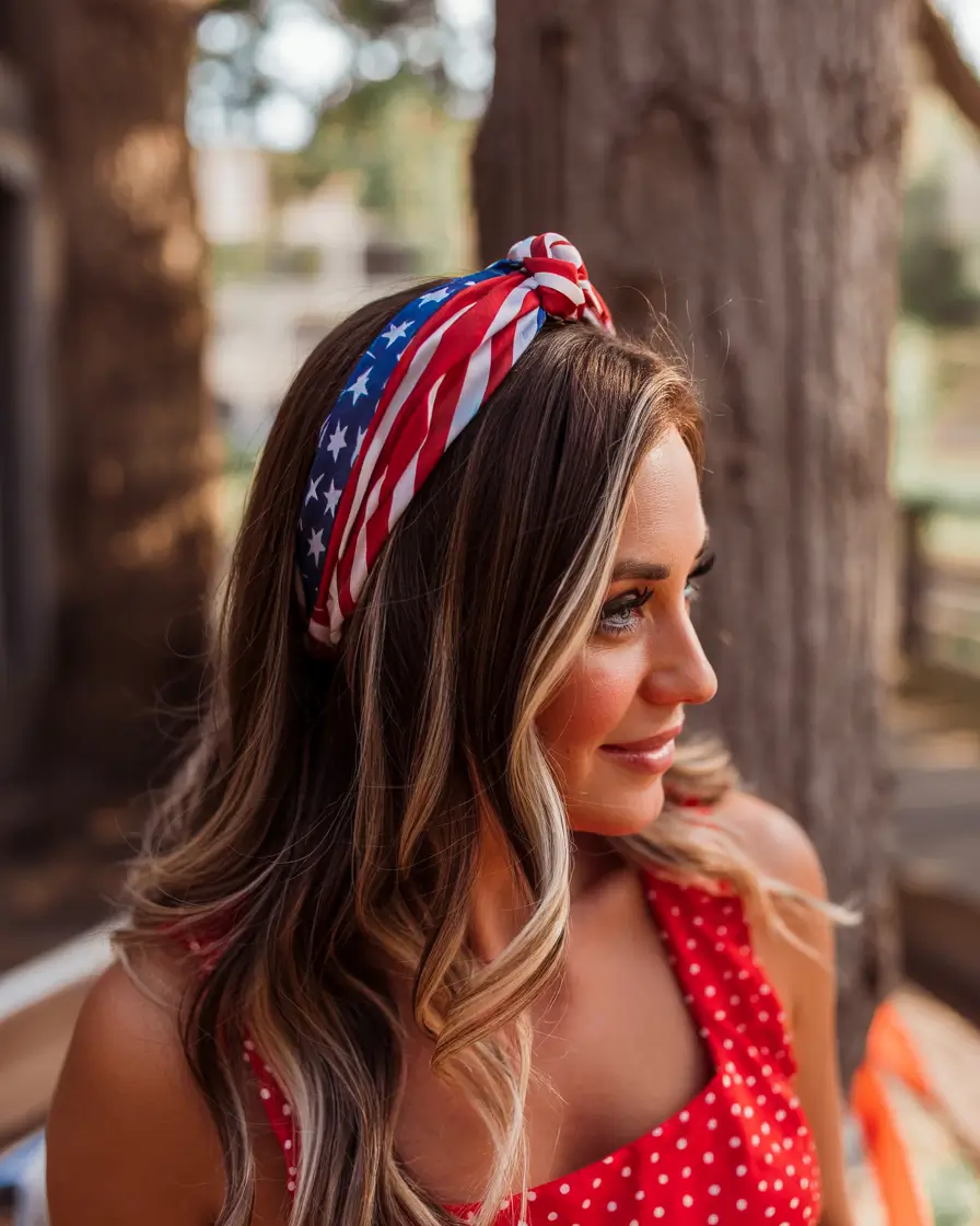 Festive July 4th 2025 Hairstyles to Try - Retro Glow with a Star-Spangled Bandana