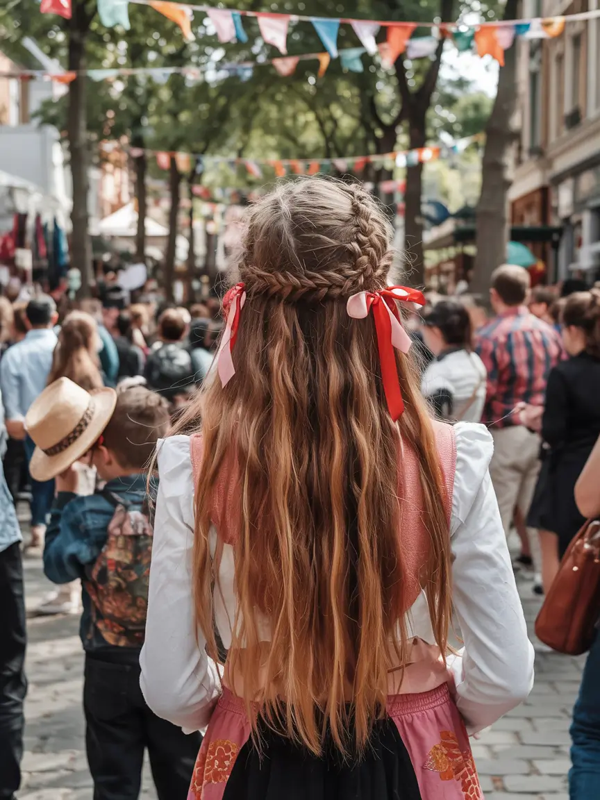 Festive July 4th 2025 Hairstyles to Try - Twisted Half-Up Braid with Floating Ribbons