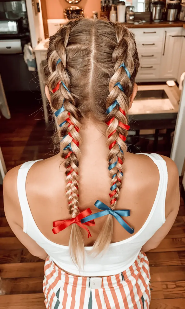 Festive July 4th 2025 Hairstyles to Try Double Dutch with a Twist