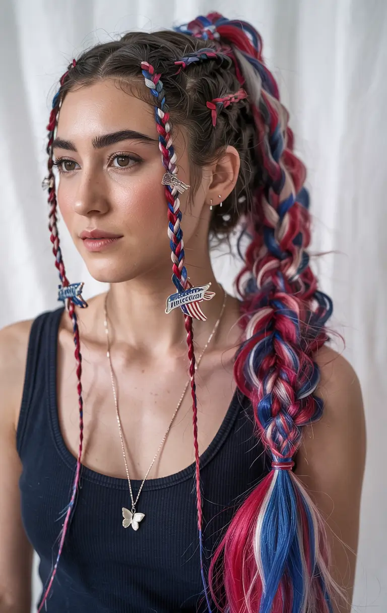 Festive July 4th 2025 Hairstyles to Try Mega Braided Ponytail Firework