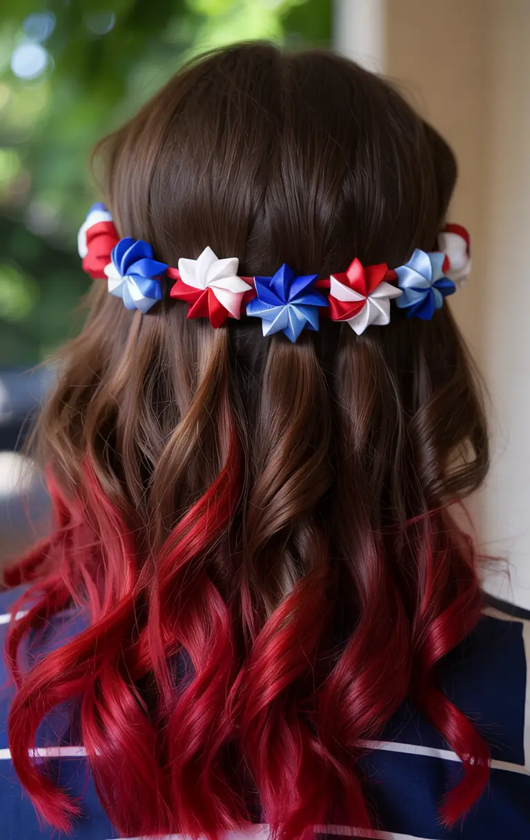 Festive July 4th 2025 Hairstyles to Try Firecracker Ombre with Ribbon Crown