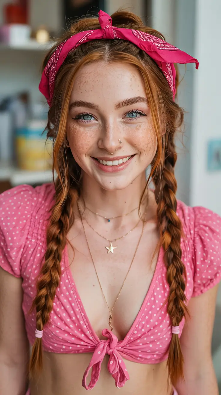 Festive July 4th 2025 Hairstyles to Try - Pink Bandana Braids with Summer Sass