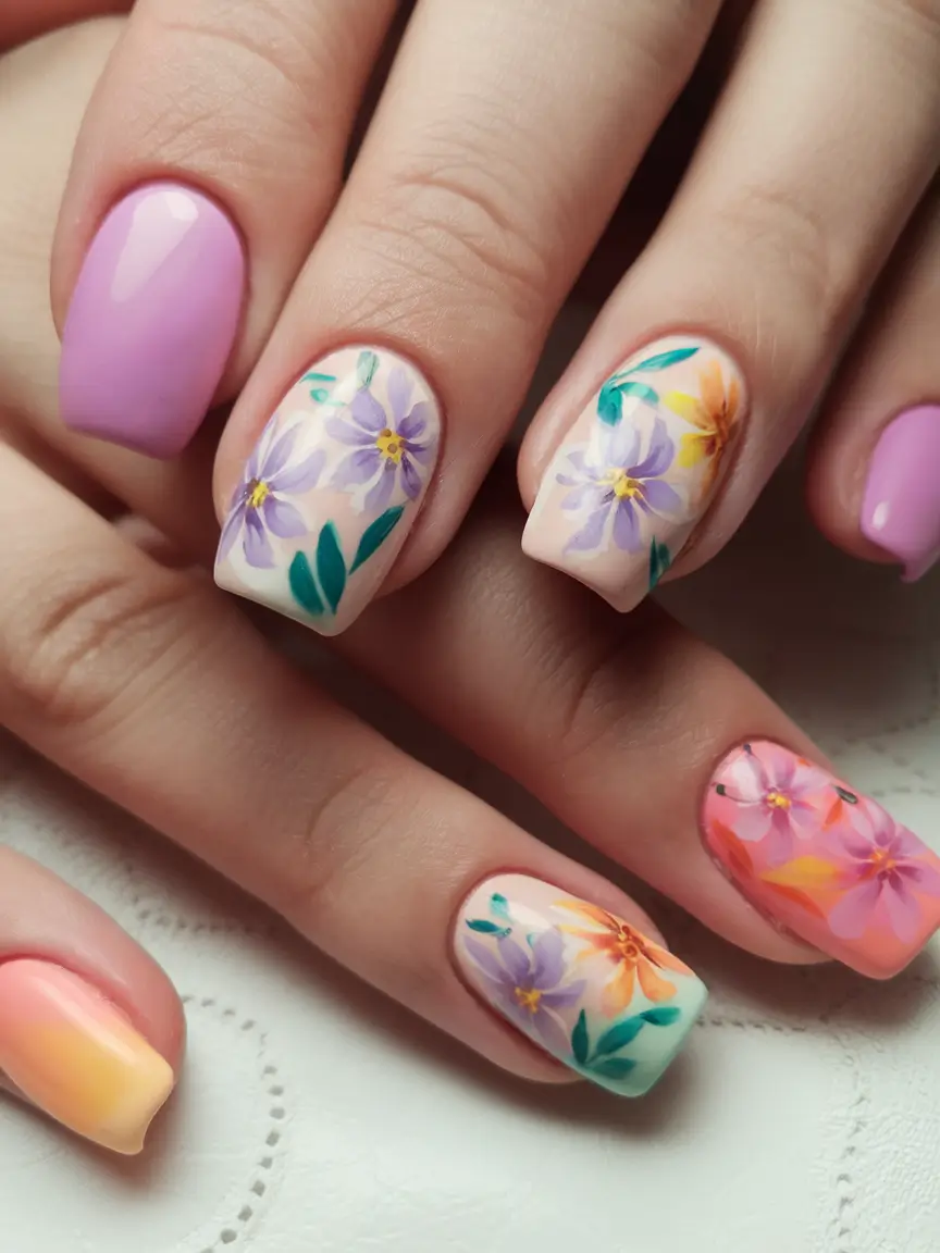 Flower Nails for Summer 2025 Glow+Sunset Lavender Meadow