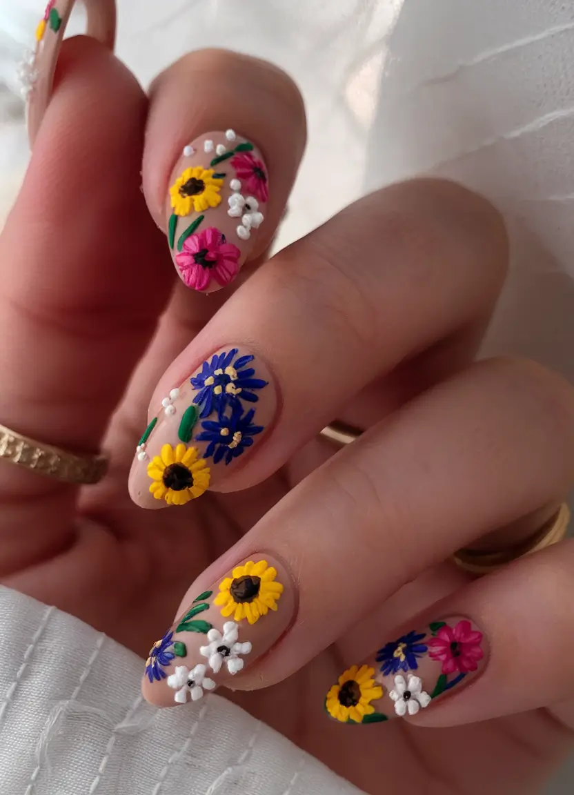 Flower Nails for Summer 2025 Glow+3D Summer Field Florals