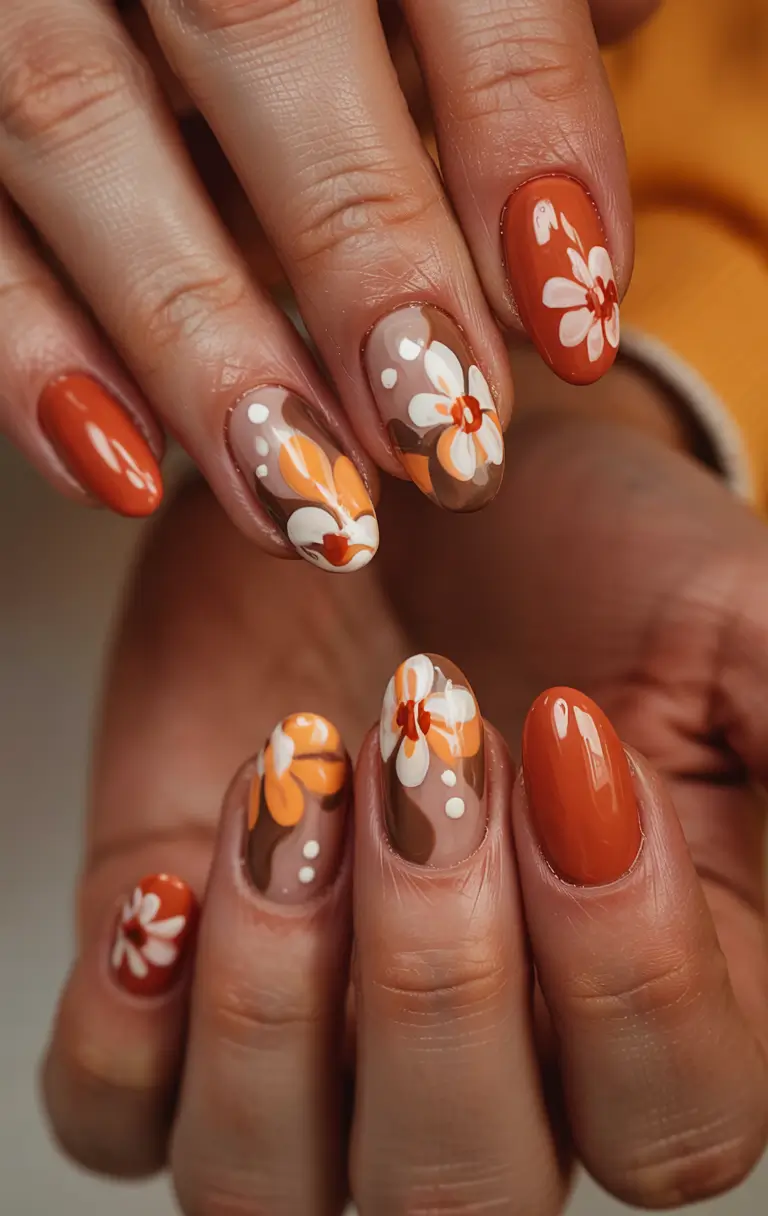 Flower Nails for Summer 2025 Glow+Bright Coral Botanica with a Retro Twist