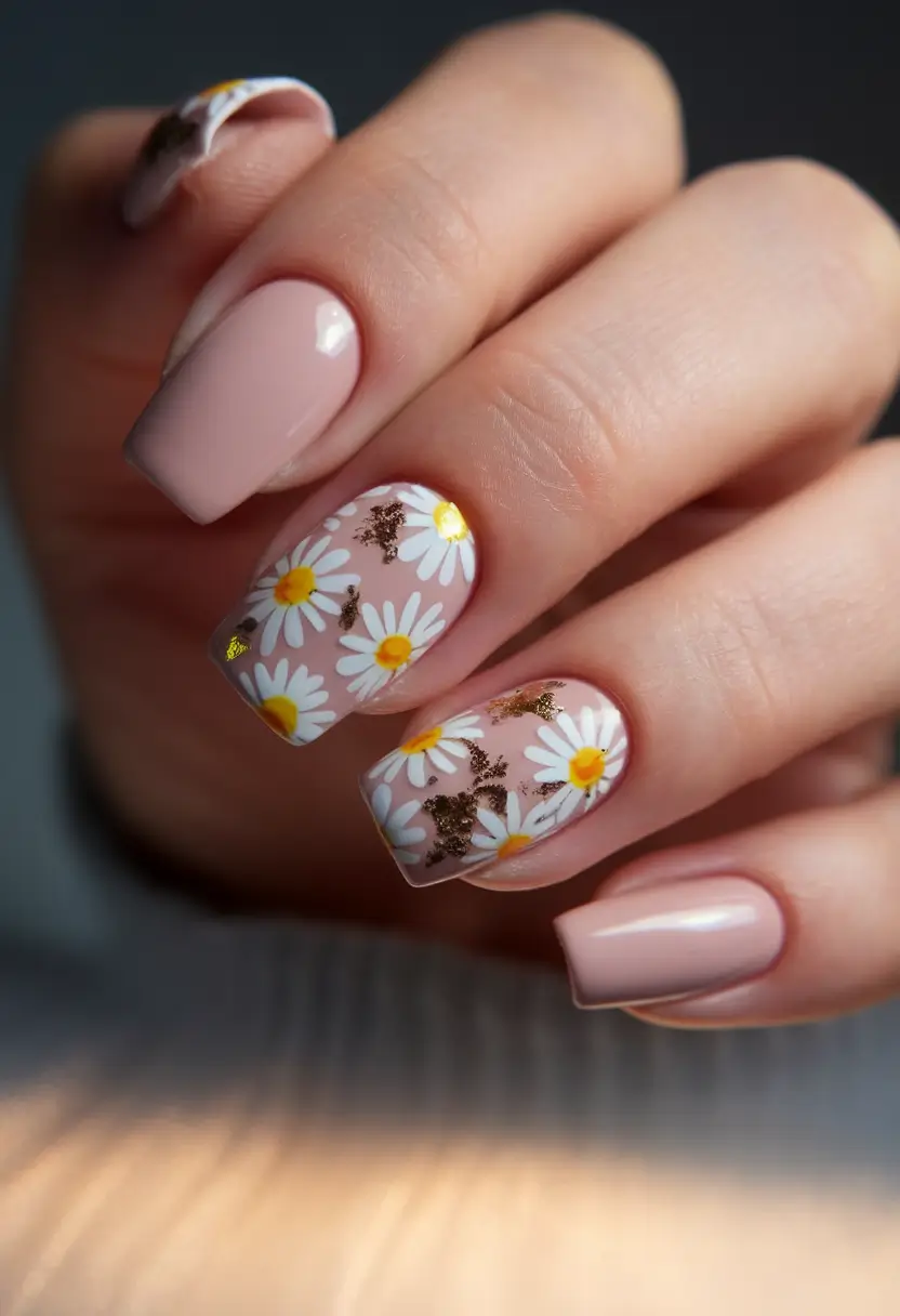 Flower Nails for Summer 2025 Glow Daisy Dreams and Foil Sparkle