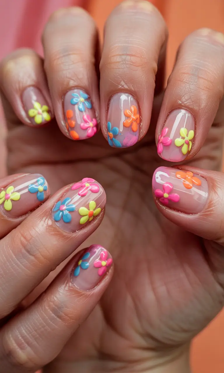Flower Nails for Summer 2025 Glow+Neon Pop 3D Blossoms