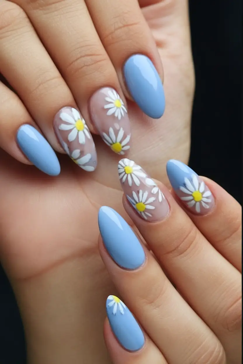 Flower Nails for Summer 2025 Glow+Daisy Dreams and Sky Blues