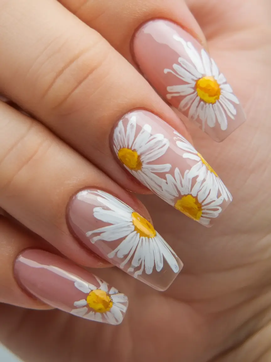Flower Nails for Summer 2025 Glow+Classic Daisy Revival on Square Tips