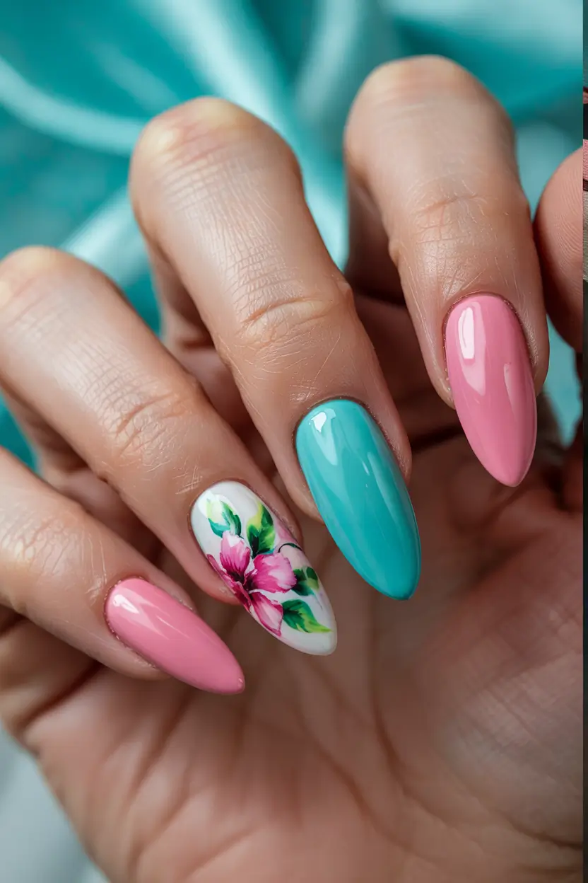 Flower Nails for Summer 2025 Glow Island Bloom in Hibiscus Tones