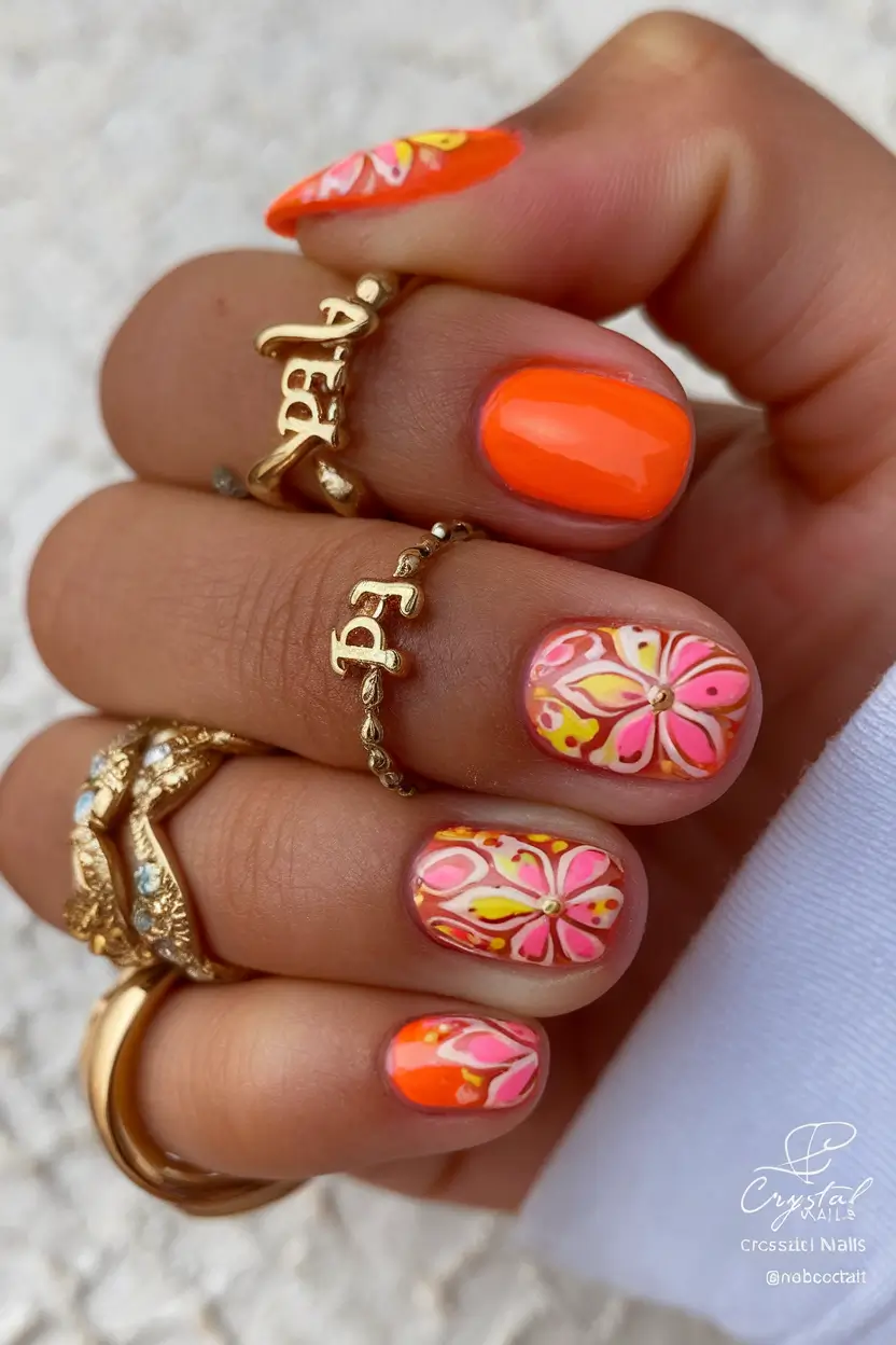 Flower Nails for Summer 2025 Glow Sunset Splash with Petal Power