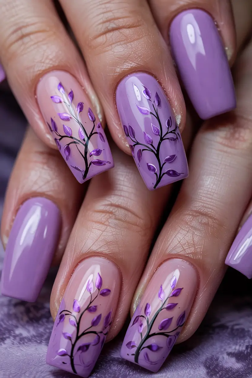 Flower Nails for Summer 2025 Glow Lavender Vines for Dreamy Evenings