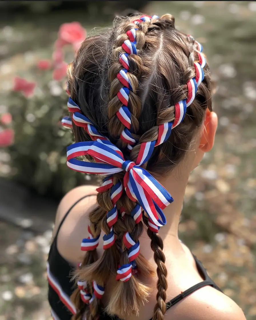 fourth of july hair ideas 2025 Ribbon-Woven Braids That Make a Statement