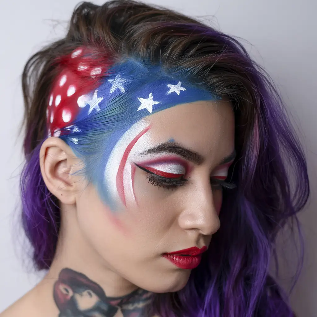 fourth of july hair ideas 2025 Painted Patriot Hair with Starry Edge