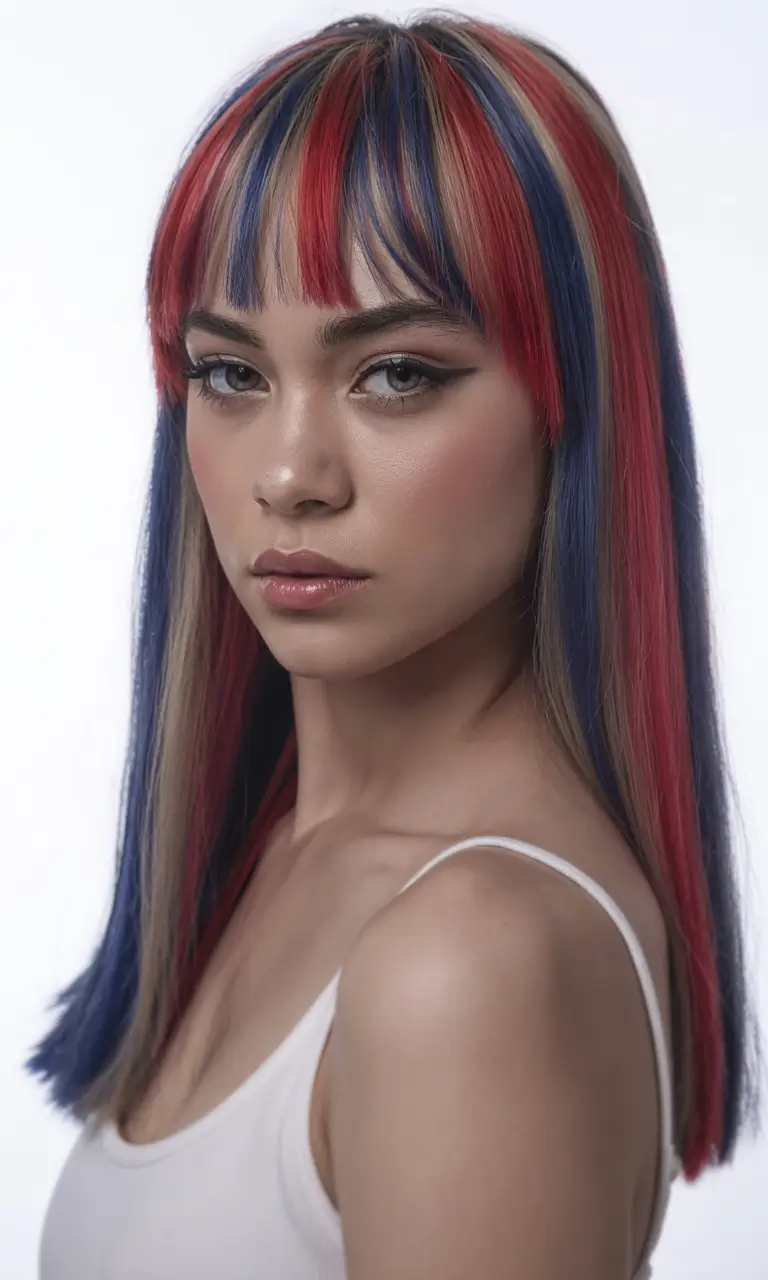 fourth of july hair ideas 2025 Sleek Americana Color Block