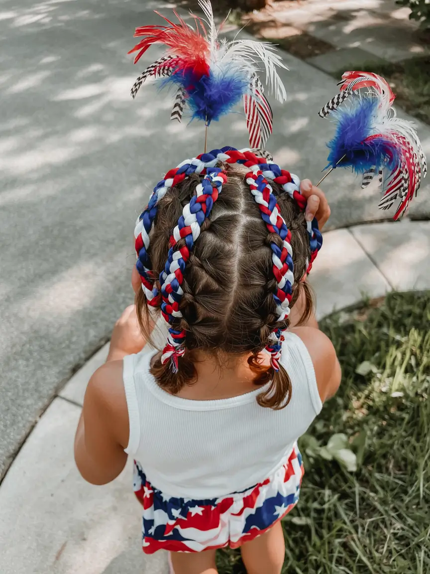 fourth of july hair ideas 2025 Patriotic Feather Braid Party